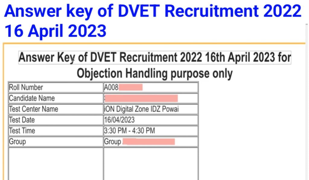 DVET 772 POST 2023 CBT CBT 1 ANSWER KEY RESULT UPDATES 